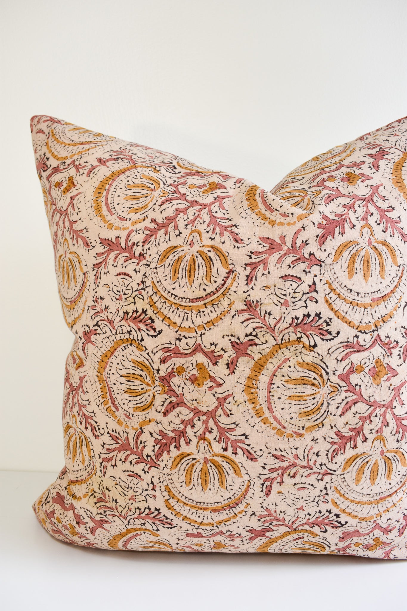 Indian Block Print Pillow Cover - Dusty Rose and Gold