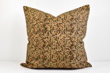 Indian Block Print Pillow - Olive, Ochre, Rose