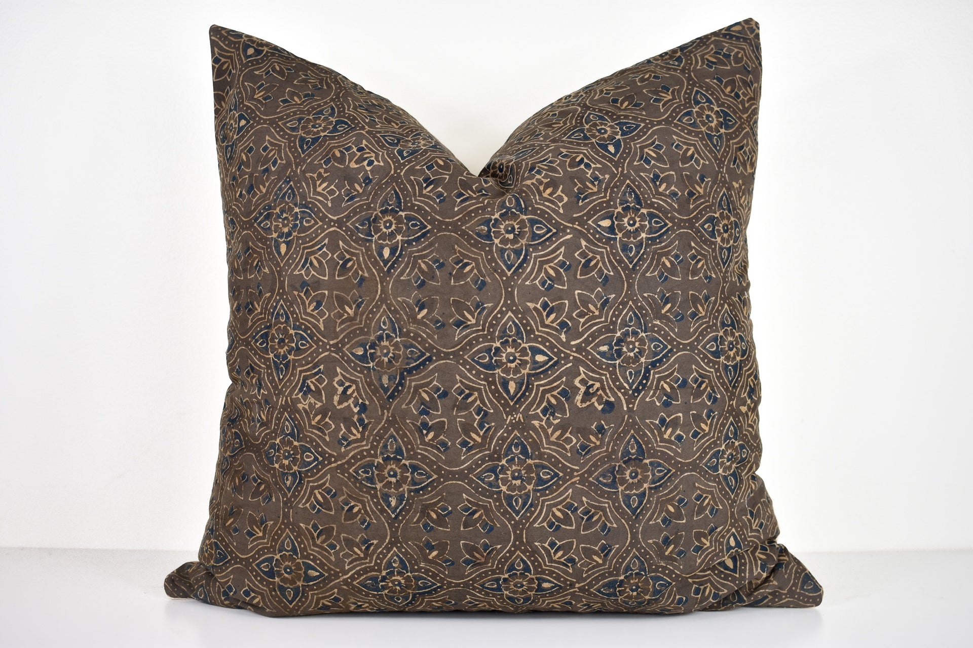 Indian Block Print Pillow Cover - Deep Earth and Indigo