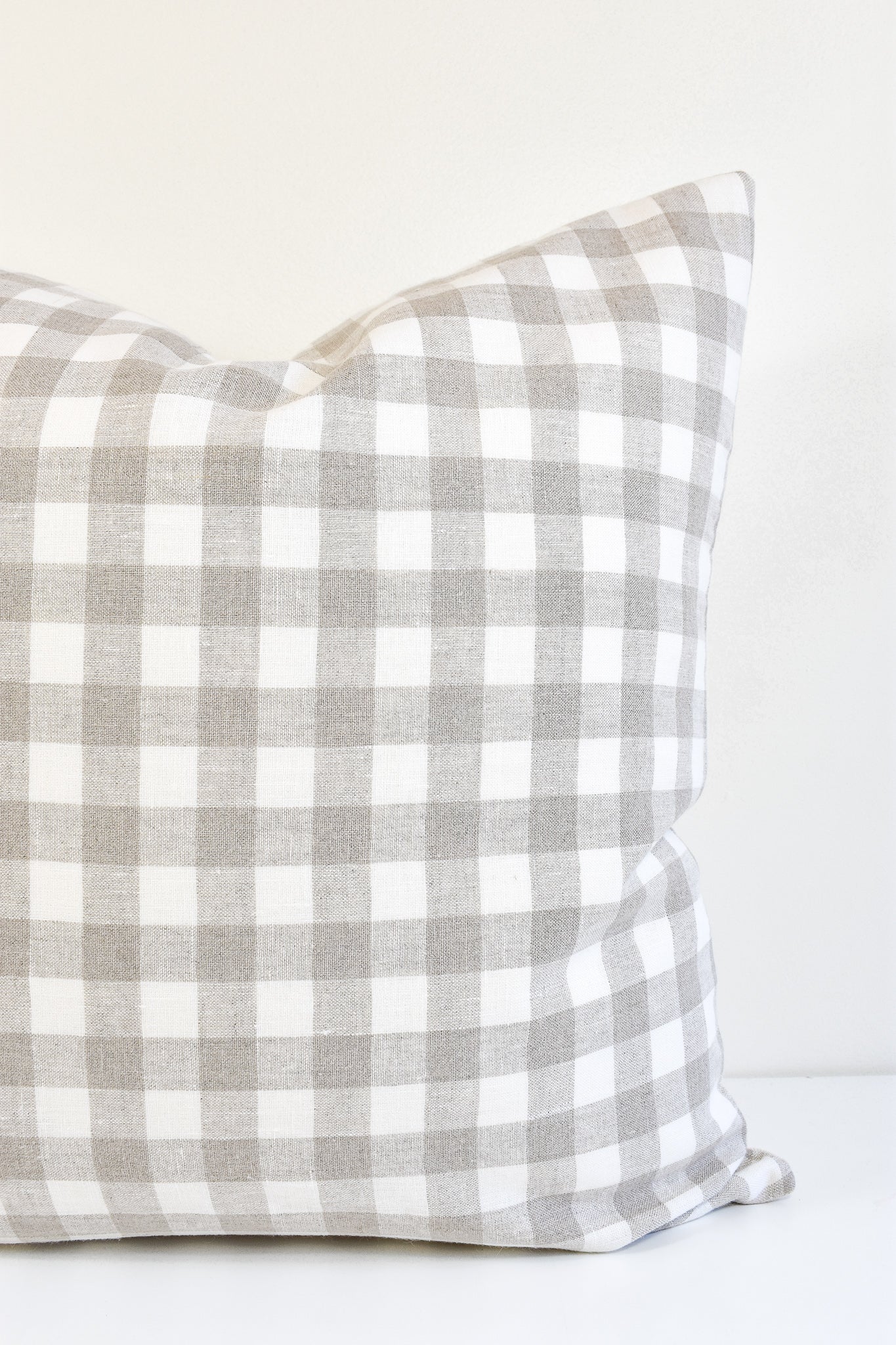 Linen Pillow Cover - Beige and Ivory Gingham