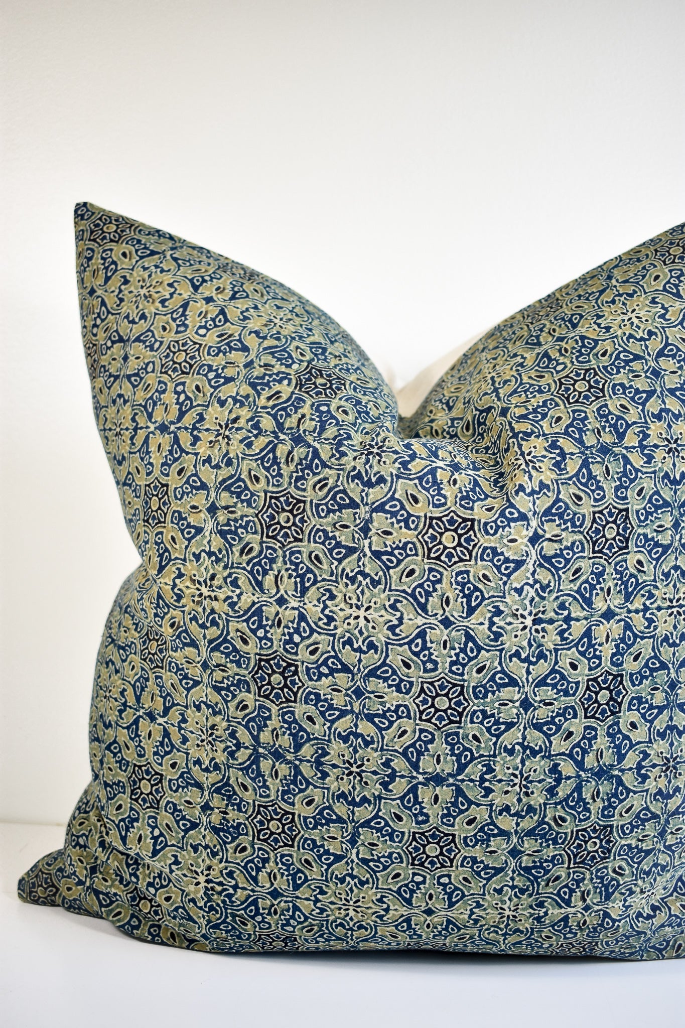 Indian Block Print Pillow Cover - Indigo and Sage