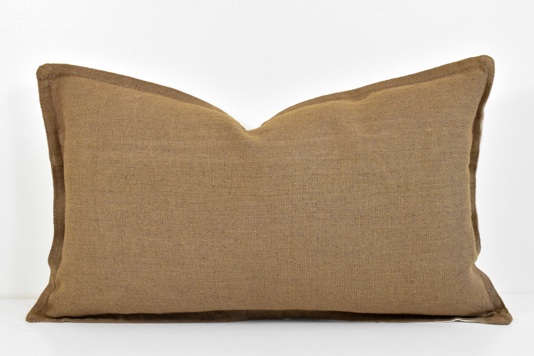 Linen Flange Edge Lumbar Pillow - Almond