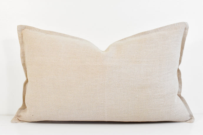 Linen Flange Edge Lumbar Pillow - Creme