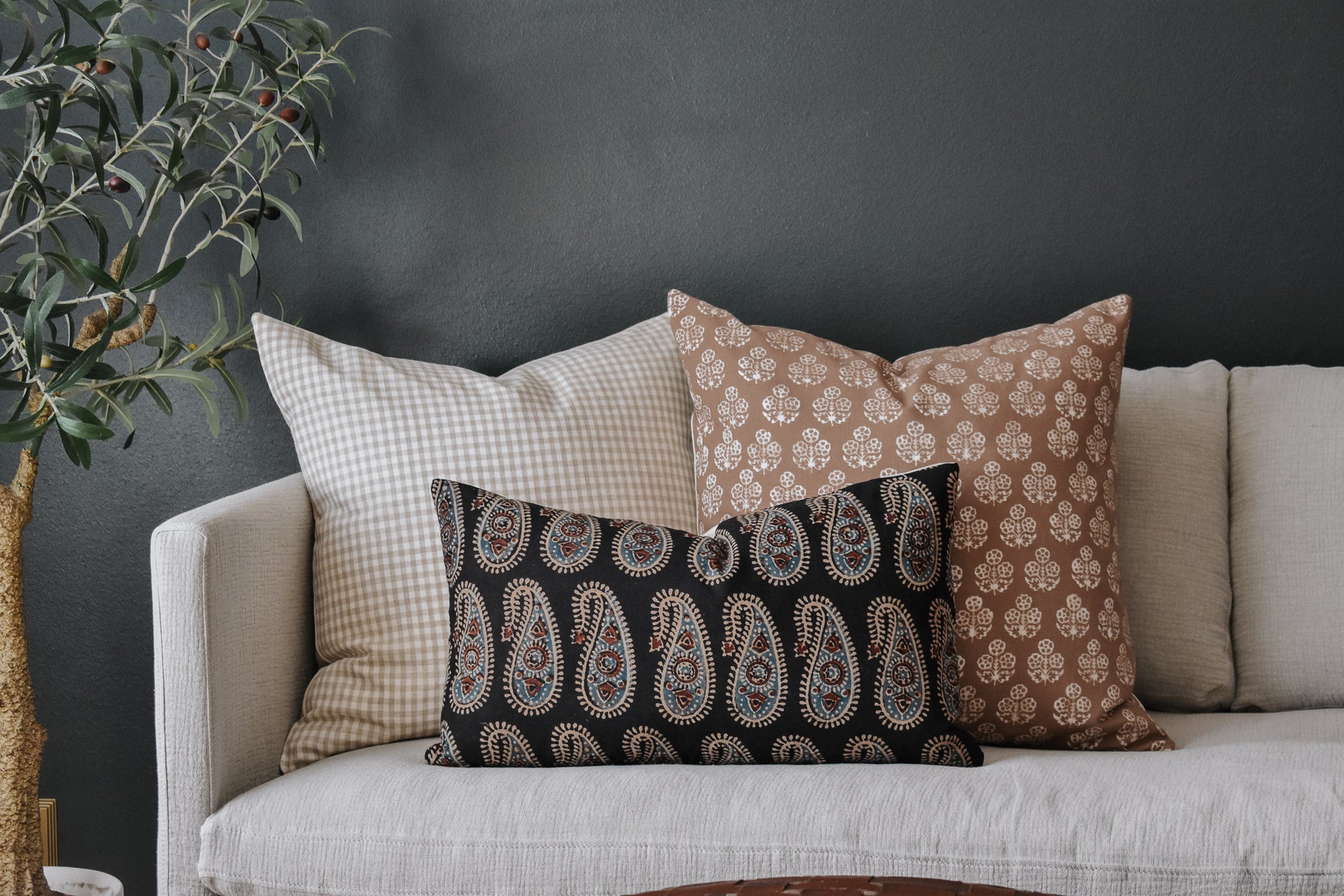 Linen Pillow Cover - Beige and Ivory Mini Gingham