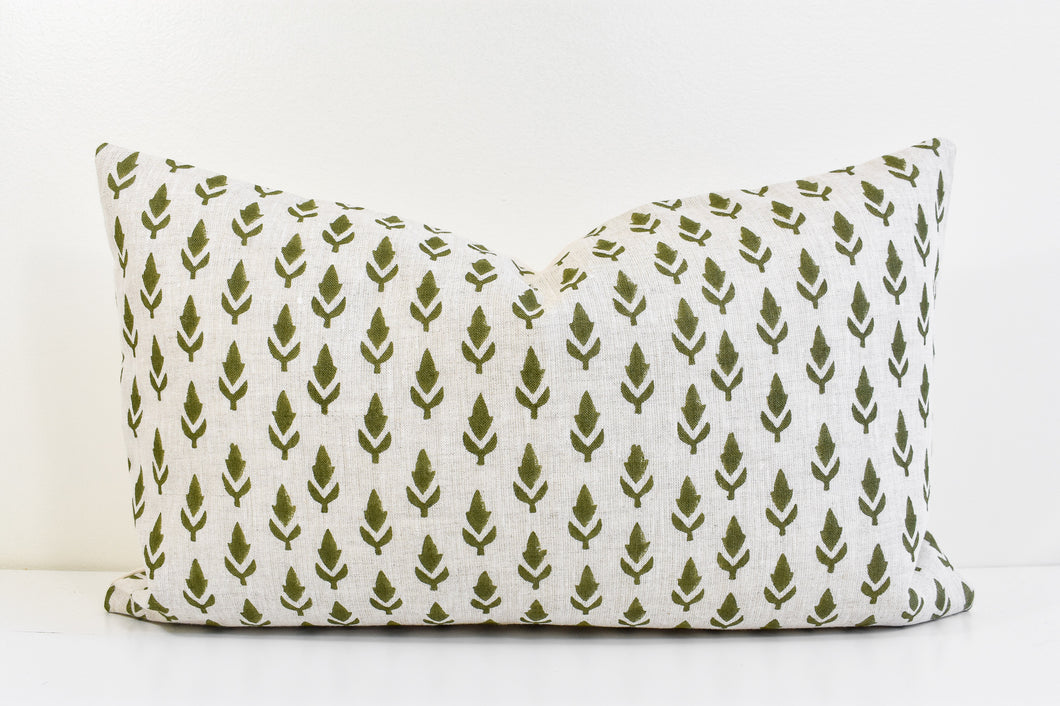 Indian Block Print Lumbar Pillow - Olive Green