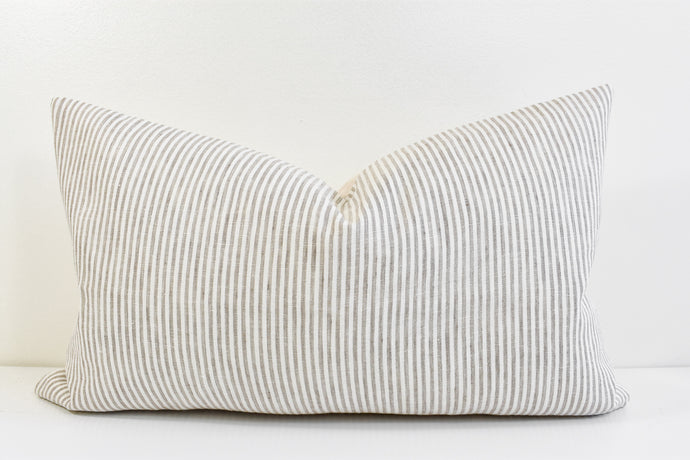 Linen Lumbar Pillow - Beige and Ivory Stripe