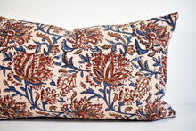 Indian Block Print Lumbar Pillow - Tan, Indigo, Rust