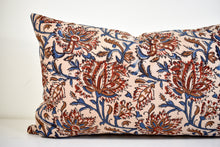 Indian Block Print Lumbar Pillow - Tan, Indigo, Rust