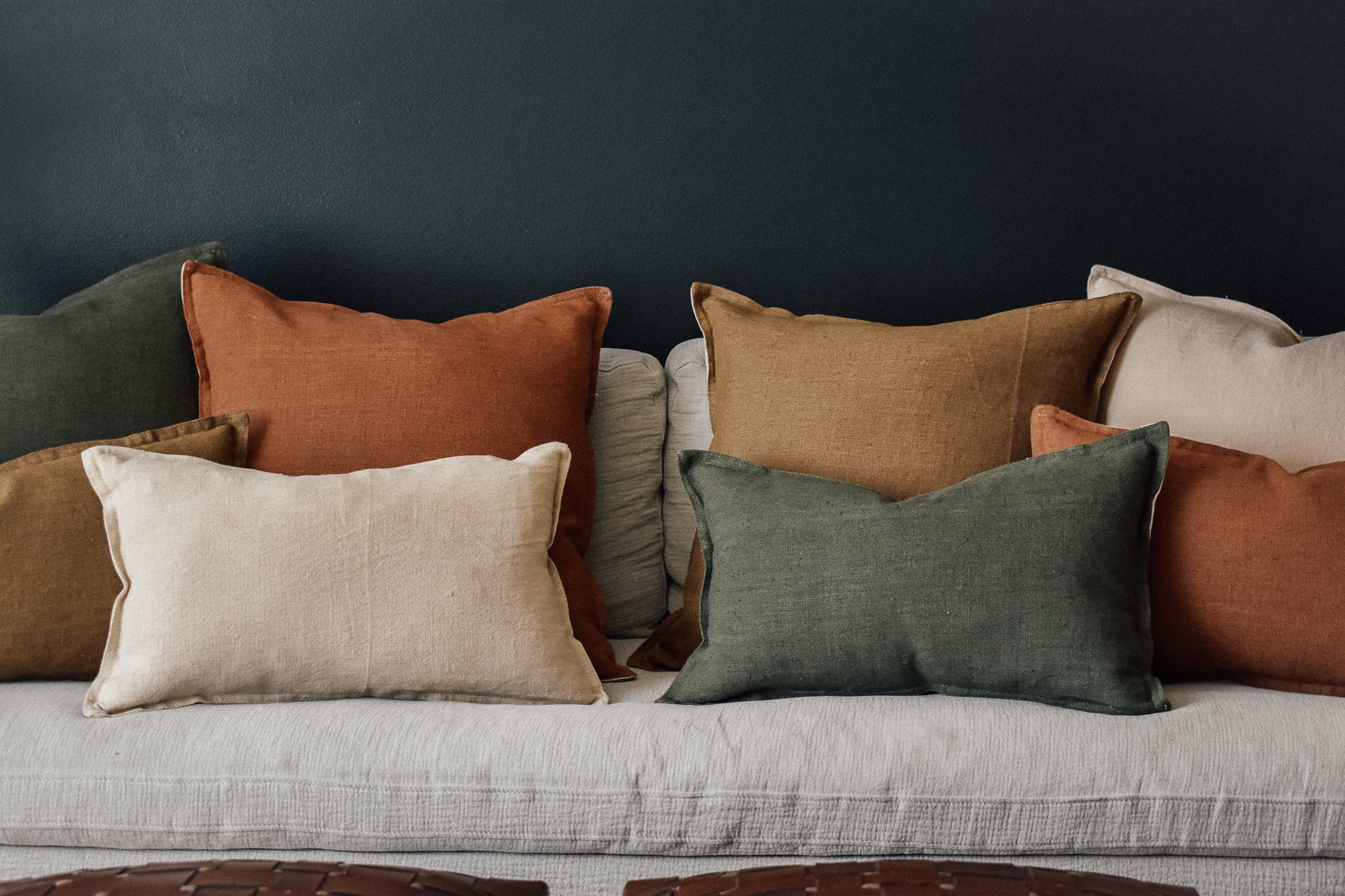 Linen Flange Edge Pillow Cover - Burnt Rust