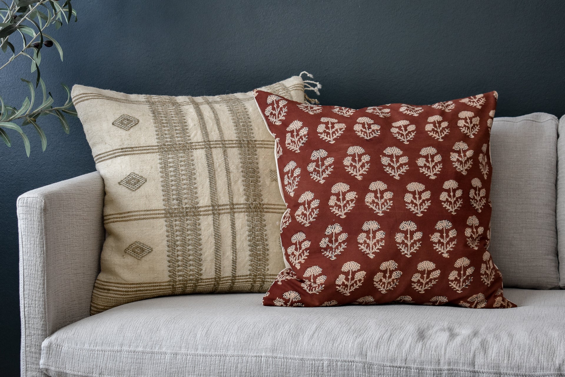 Indian Block Print Pillow Cover - Rust