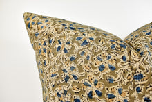 Indian Block Print Pillow - Khaki, Gold, Indigo
