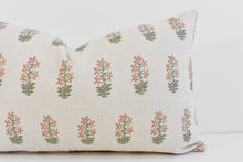 Hmong Floral Block Print Lumbar Pillow - Sage and Rust