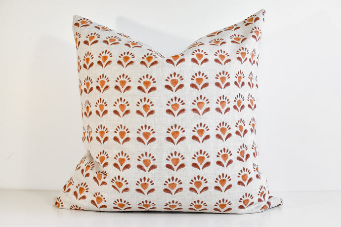Indian Block Print Pillow - Rust and Terra Cotta