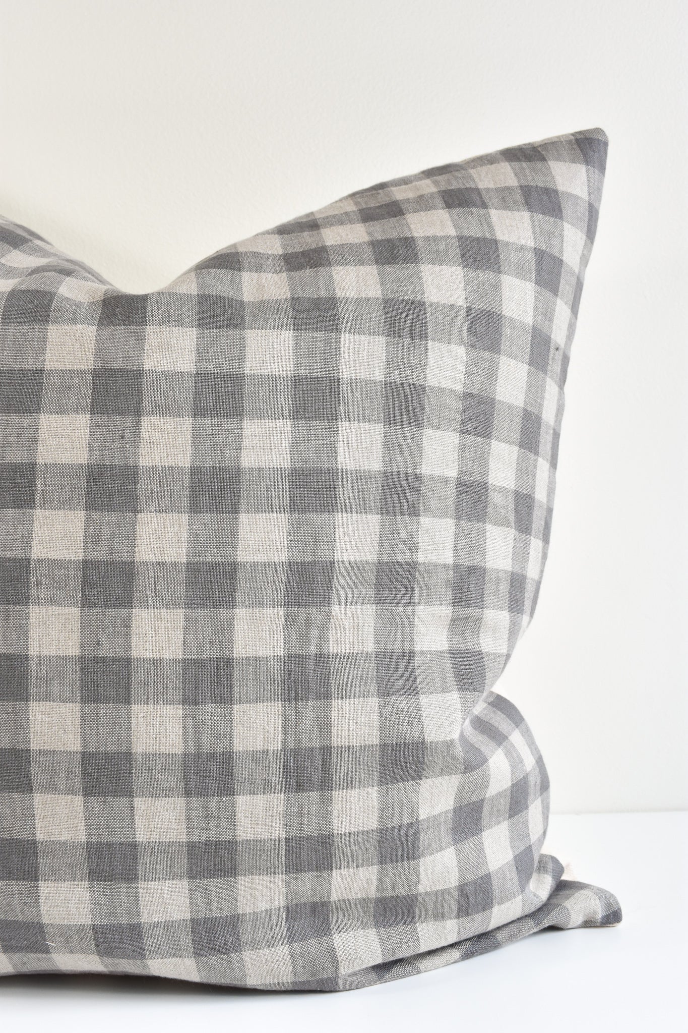 Linen Pillow Cover - Steel Gray and Ivory Gingham