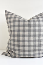 Linen Pillow - Steel Gray and Ivory Gingham