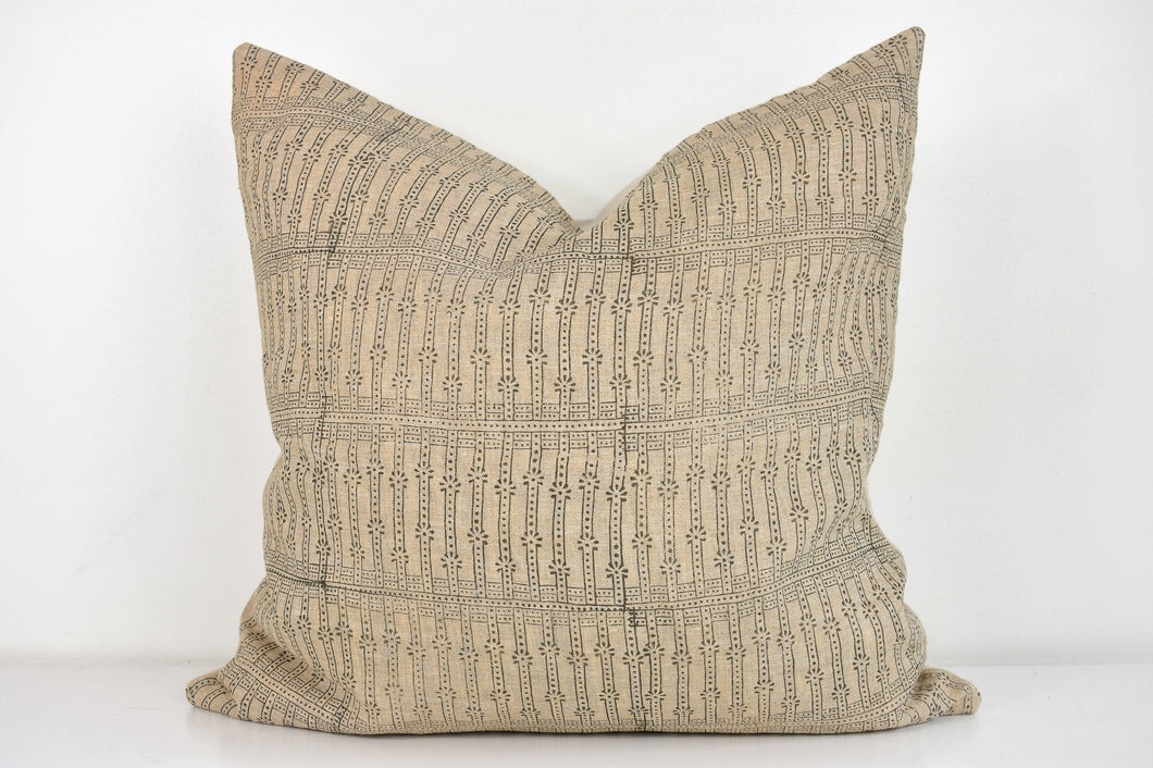 Indian Block Print Pillow - Sand and Olive