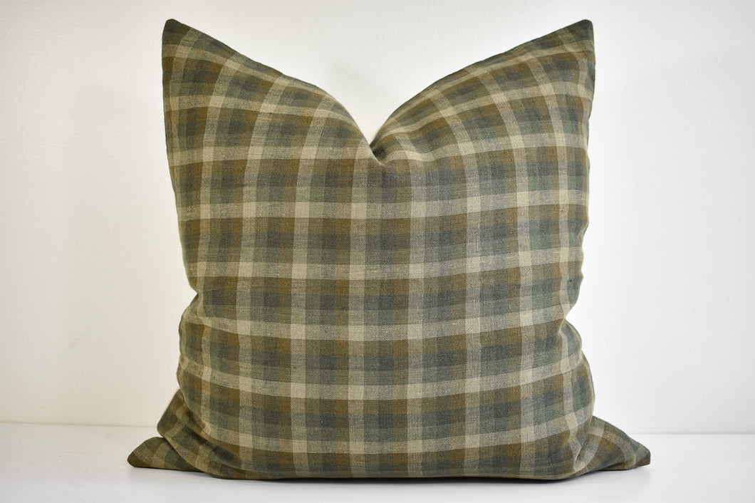 Linen Pillow - Olive Gingham