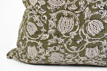 Indian Block Print Pillow - Olive and Natural