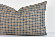 Linen Pillow - Tan and Indigo Plaid