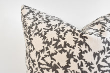 Hmong Floral Block Print Pillow - Charcoal and Ivory