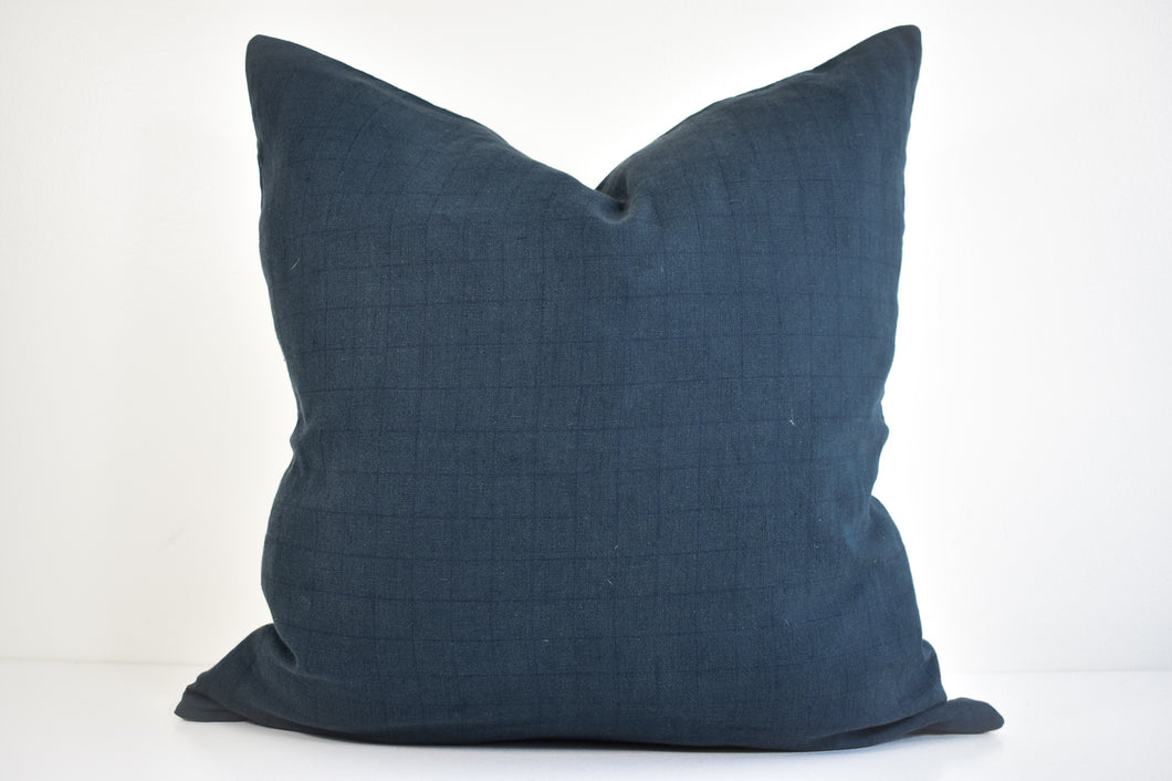 Linen Pillow - Indigo Window Pane