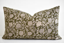 Indian Block Print Lumbar Pillow - Olive and Natural