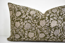 Indian Block Print Lumbar Pillow - Olive and Natural