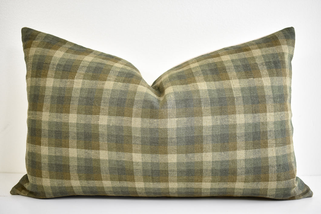 Linen Lumbar Pillow - Olive Gingham – Collectiv Co.