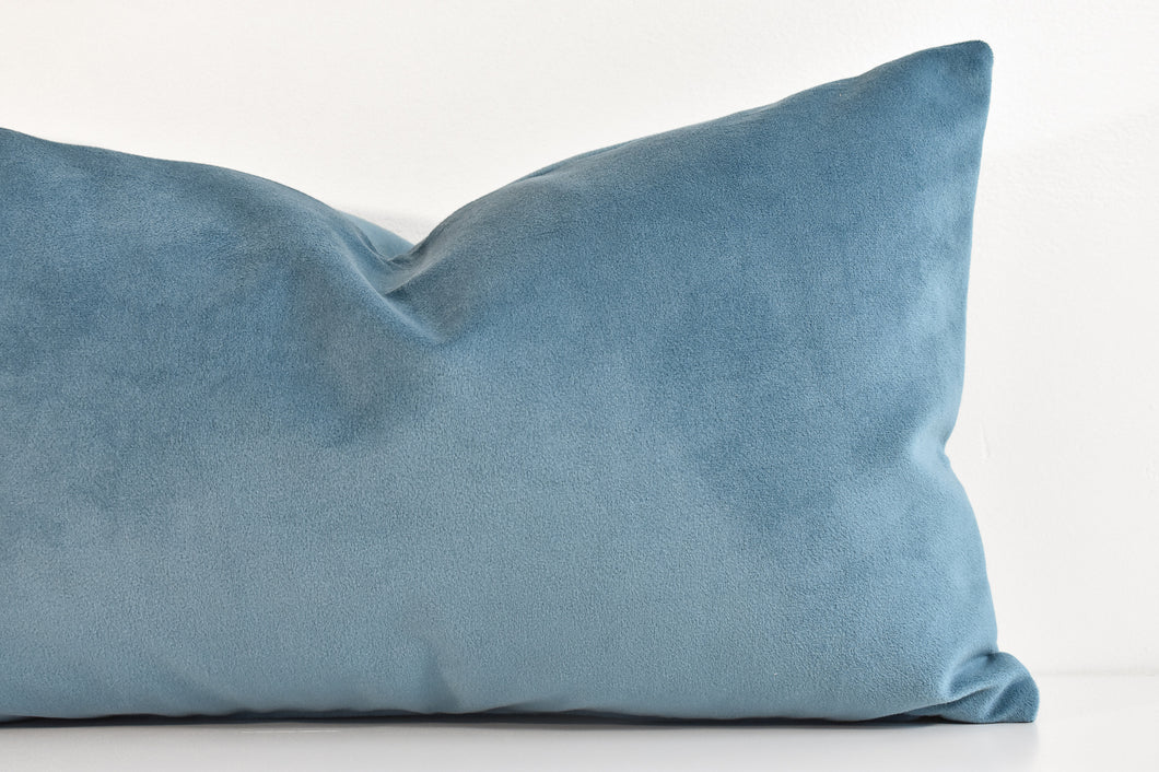 Blue velvet lumbar clearance pillow