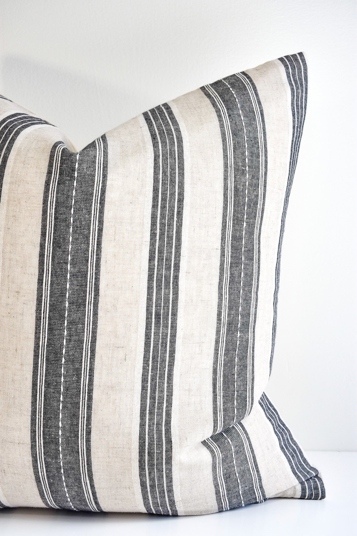 Hmong Organic Woven Pillow - Charcoal Stripe