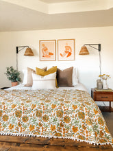*Pre-order* Ella Pom Pom Kantha Quilt In Moss and Yellow - King/Queen Sized