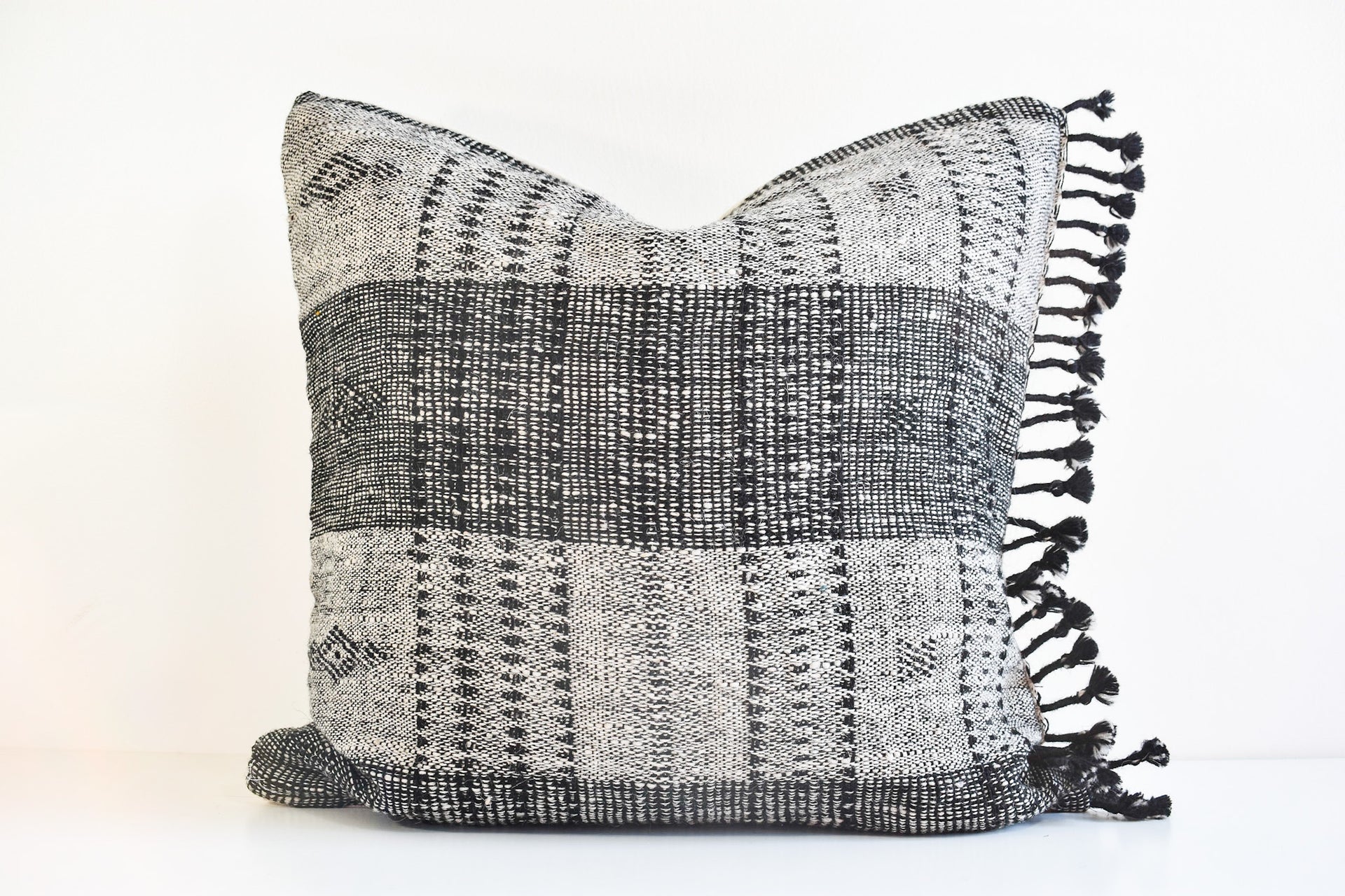 Indian Bhujodi Pillow Cover - Black and Ivory