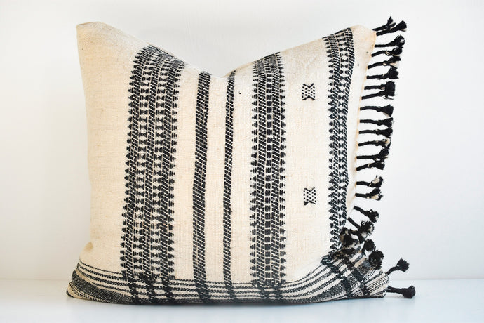 Indian Bhujodi Pillow Cover - Ivory and Black