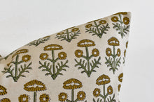 Indian Block Print Lumbar Pillow - Olive, Sage, Ochre