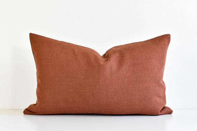Linen Lumbar Pillow - Rust